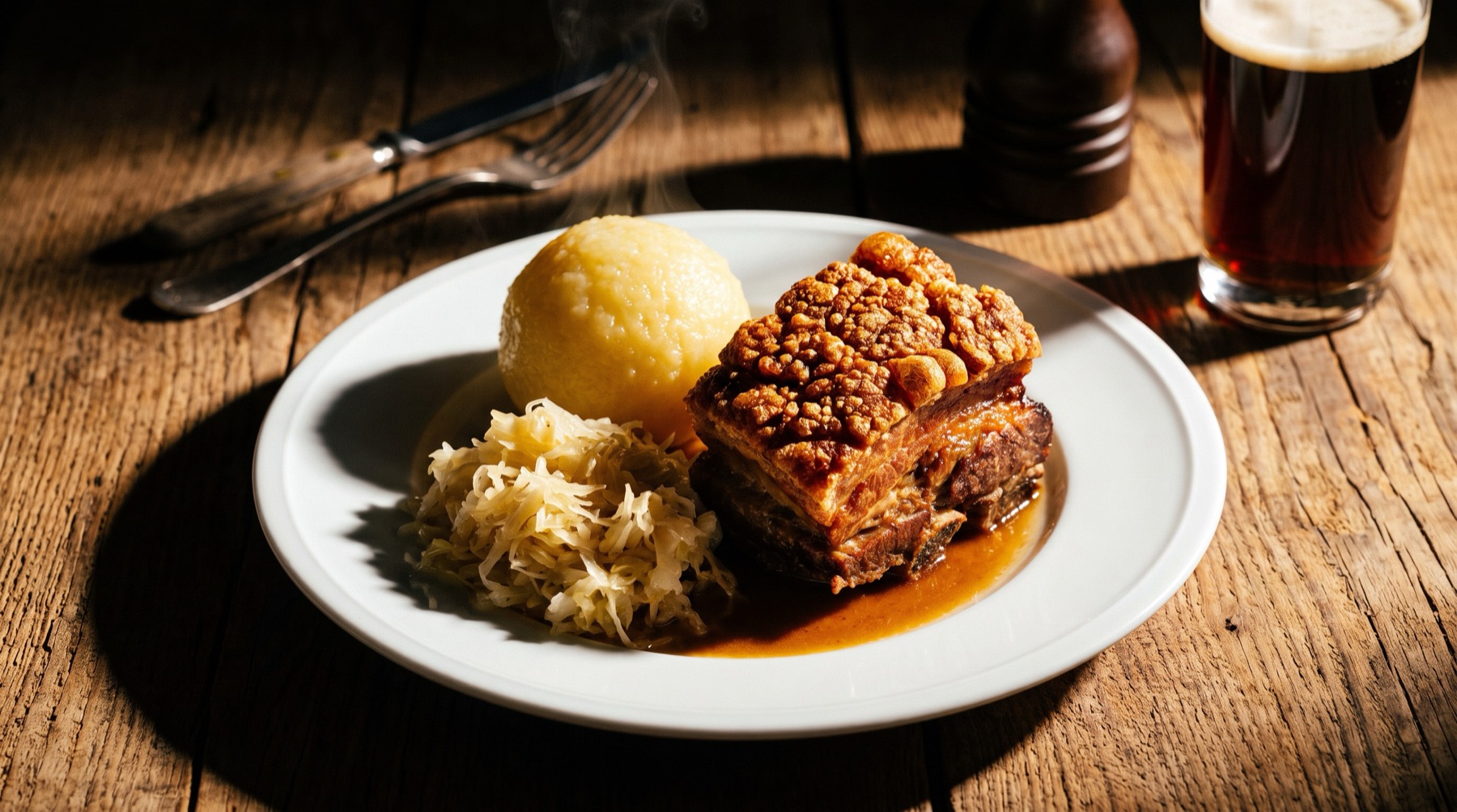 Fränkischer Mittagstisch mit Schäufele und Kloß